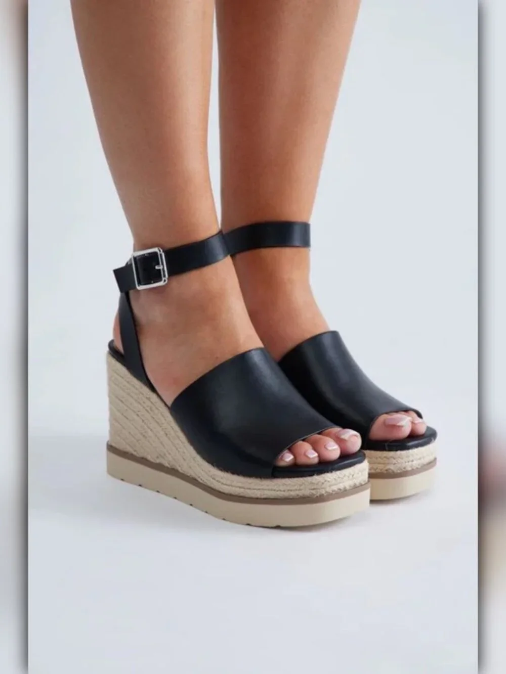 A042-B • Black Espadrille Platform Wedge Sandals